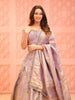 Dusty Lavender Traditional Floral Motif Sequins and Beads Embroidered Design Tissue Lehenga With Matching Dupatta