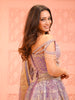 Dusty Lavender Traditional Floral Motif Sequins and Beads Embroidered Design Tissue Lehenga With Matching Dupatta