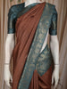 Dusty Maroon Checked Zari Woven Design Semi Tussar Saree with Contrast Zari Border