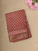 Dusty Maroon Floral Butta Printed Design Mixed Cotton Saree with Zari Border