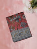 Dusty Maroon Floral Printed Design Linen Cotton Saree with Contrast Peacock Design Border