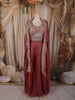Dusty Maroon Floral Zari Embroidered Design Organza Palazzo Suit with Over Coat