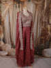 Dusty Maroon Floral Zari Embroidered Design Organza Palazzo Suit with Over Coat