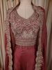Dusty Maroon Floral Zari Embroidered Design Organza Palazzo Suit with Over Coat