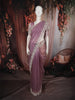 Dusty Mauve Beads Embroidered Design Pure Organza Fancy Saree with Scalloped Border