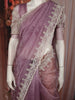 Dusty Mauve Beads Embroidered Design Pure Organza Fancy Saree with Scalloped Border