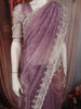 Dusty Mauve Beads Embroidered Design Pure Organza Fancy Saree with Scalloped Border