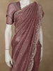 Dusty Mauve Butta Zari Woven Design Organza Fancy Saree with Scalloped Border