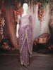 Dusty Mauve Checked Pattern Sequins and Beads Embroidered Design Pure Organza Party Wear Saree with Designer Border