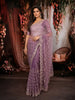 Dusty Mauve Checked Pattern Sequins and Beads Embroidered Design Pure Organza Party Wear Saree with Designer Border