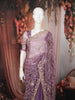 Dusty Mauve Checked Pattern Sequins and Beads Embroidered Design Pure Organza Party Wear Saree with Designer Border