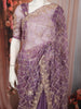 Dusty Mauve Checked Pattern Sequins and Beads Embroidered Design Pure Organza Party Wear Saree with Designer Border