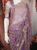 Dusty Mauve Checked Pattern Sequins and Beads Embroidered Design Pure Organza Party Wear Saree with Designer Border