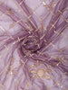 Dusty Mauve Checked Pattern Sequins and Beads Embroidered Design Pure Organza Party Wear Saree with Designer Border