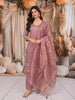 Dusty Mauve Floral Beads Embroidered Design Tissue Silk Palazzo Suit with Matching Dupatta