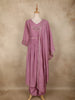 Dusty Mauve Floral Embroidered Cotton Anarkali Salwar Suit with Dupatta