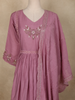 Dusty Mauve Floral Embroidered Cotton Anarkali Salwar Suit with Dupatta