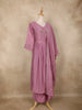 Dusty Mauve Floral Embroidered Cotton Anarkali Salwar Suit with Dupatta