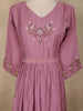 Dusty Mauve Floral Embroidered Cotton Anarkali Salwar Suit with Dupatta