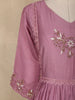 Dusty Mauve Floral Embroidered Cotton Anarkali Salwar Suit with Dupatta