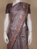 Dusty Mauve Floral Printed Design Tussar Saree with Contrast Border