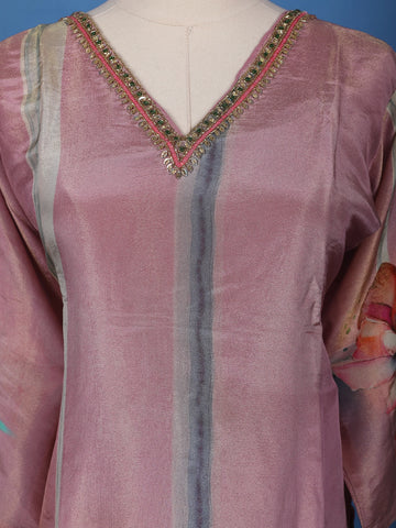 Dusty Mauve Floral Printed Silk Salwar Suit - Diadem