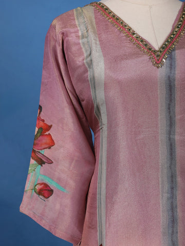 Dusty Mauve Floral Printed Silk Salwar Suit - Diadem