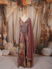 Dusty Mauve Floral Printed and Crystal Embellished Design Organza Party Wear Palazzo Suit with Matching Dupatta