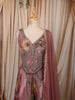 Dusty Mauve Floral Printed and Crystal Embellished Design Organza Party Wear Palazzo Suit with Matching Dupatta