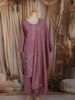Dusty Mauve Floral Sequins and Beads Embroidered Design Satin Straight Cut Salwar Suit with Dupatta