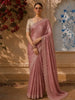 Dusty Mauve Floral Thread Embroidered Design Pure Organza Saree with Scalloped Border