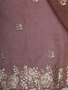 Dusty Mauve Floral Thread Embroidered Design Pure Organza Saree with Scalloped Border