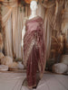 Dusty Mauve Floral Thread Embroidered Design Pure Organza Saree with Scalloped Border