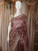 Dusty Mauve Floral Thread Embroidered Design Pure Organza Saree with Scalloped Border