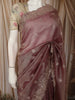 Dusty Mauve Floral Thread Embroidered Design Pure Organza Saree with Scalloped Border