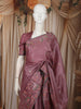Dusty Mauve Floral Thread Embroidered Design Pure Tussar Saree with Lace Border