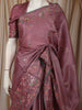 Dusty Mauve Floral Thread Embroidered Design Pure Tussar Saree with Lace Border