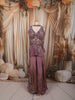 Dusty Mauve Floral Vine Cutdana Beads Embroidered Design Tissue Silk Party Wear Palazzo Suit with Matching Choker Dupatta
