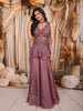 Dusty Mauve Floral Vine Cutdana Beads Embroidered Design Tissue Silk Party Wear Palazzo Suit with Matching Choker Dupatta