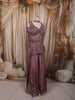 Dusty Mauve Floral Vine Cutdana Beads Embroidered Design Tissue Silk Party Wear Palazzo Suit with Matching Choker Dupatta