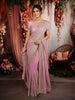 Dusty Mauve Floral Vine Zari Embroidered Design Georgette Saree with Matching Grand Dupatta