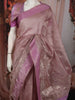 Dusty Mauve Floral Vine Zari Embroidered Design Pure Tissue Silk Party Wear Saree