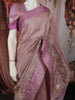 Dusty Mauve Floral Vine Zari Embroidered Design Pure Tissue Silk Party Wear Saree