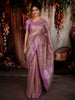 Dusty Mauve Floral Vine Zari Embroidered Design Pure Tissue Silk Party Wear Saree