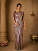 Dusty Mauve Floral Zari Woven Design Pure Kanchipuram Silk Saree with Contrast Zari Border