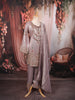 Dusty Mauve Geometric Sequins and Beads Embroidered Design Tissue Silk Palazzo Suit with Matching Dupatta