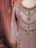 Dusty Mauve Geometric Sequins and Beads Embroidered Design Tissue Silk Palazzo Suit with Matching Dupatta