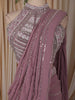Dusty Mauve Heavy Sequins and Beads Embroidered Design Georgette Ready To Wear Saree with Designer Blouse