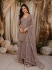 Dusty Mauve Heavy Sequins and Beads Embroidered Design Net Peplum Palazzo Suit with Matching Dupatta