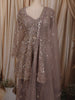 Dusty Mauve Heavy Sequins and Beads Embroidered Design Net Peplum Palazzo Suit with Matching Dupatta